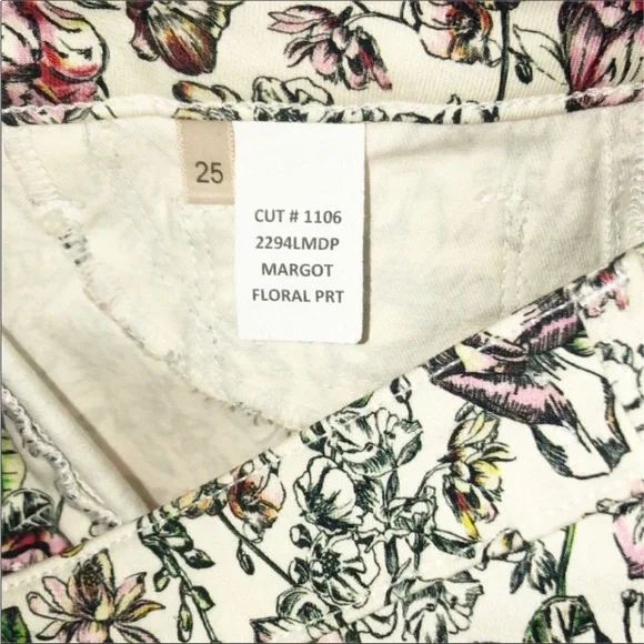L’Agence Cream Floral Print Margot Skinny Cropped Jeans Sz25 Zip Fly ButtonClose - Picture 16 of 16